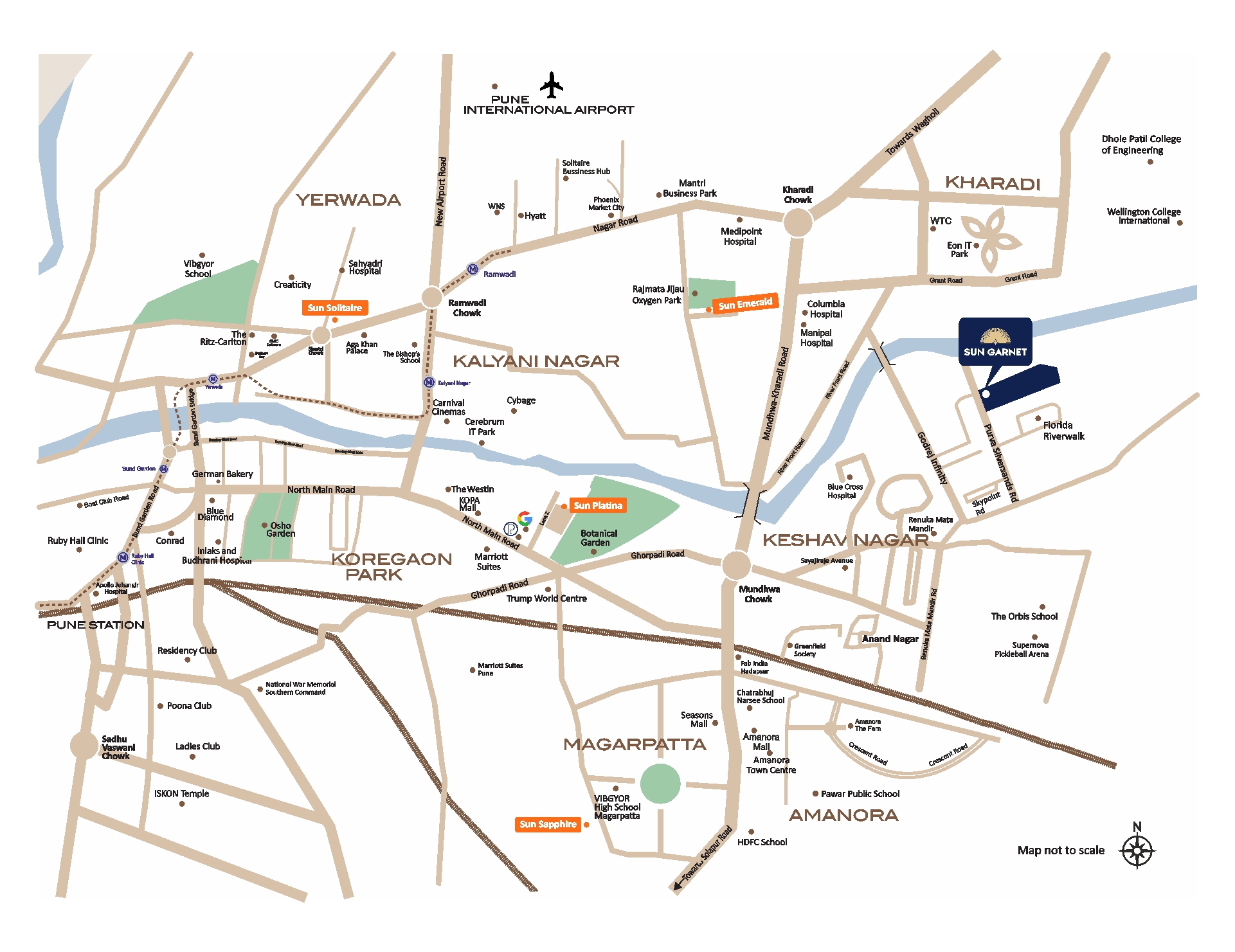 Location Map showing proximity to Magarpatta and Amanora